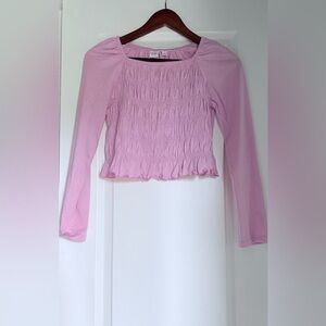 GAP Pink Ruched Long Sleeve Crop Top